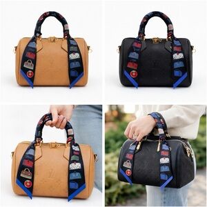 BLACK HANDBAG PRINT SKINNY SCARF HANDLE WRAP HAIR NECK TIE BANDEAU 33x2 NEW